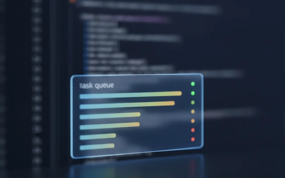 A code editor showing a batch-processing script next to a task queue panel
